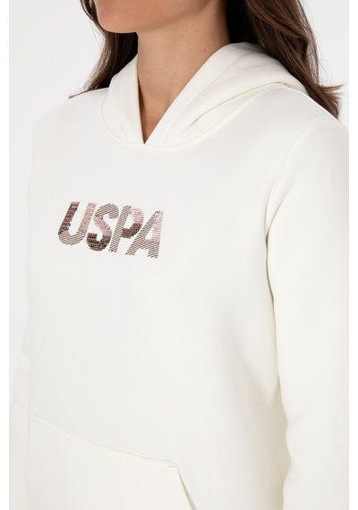 U.S. Polo Assn. Kadın Krem Kapüşonlu Basic Sweatshirt 50307711-VR256