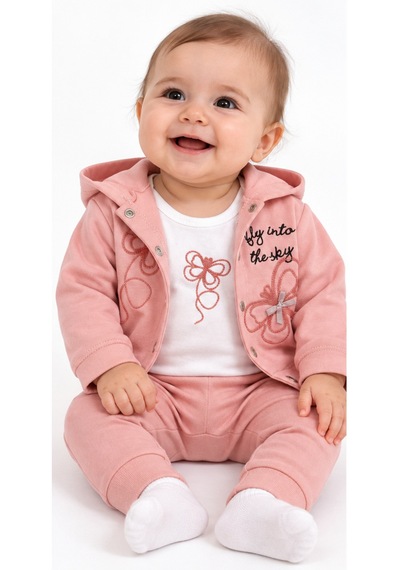 İrem Kız Bebek Kelebek Nakışlı Çıtçıt Kapamalı Kapüşonlu Hırkalı Uzun Kol Badili Eşofmanlı Pudra Renk Üçlü Takım İrem Kız Bebek Kelebek Nakışlı Çıtçıt Kapamalı Kapüşonlu Hırkalı Uzun Kol Badili Eşofmanlı Pudra Renk Üçlü Takım