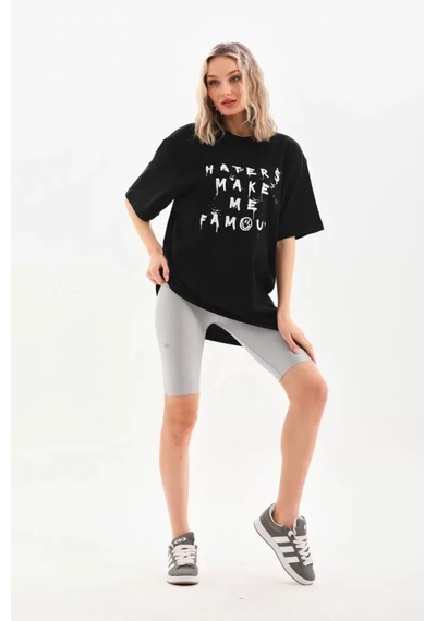 Modi Unisex Baskılı Oversize T-shirt - Siyah - Mymg96250