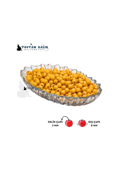 Yerli Üretim Sarı Sazan Balık Boncuğu 8 Mm İç Çap: 3 Mm - 500