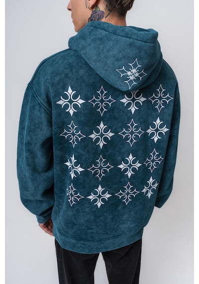 Respire Erkek Muse Baskılı Yıkamalı Kapüşonlu Oversize Hoodie Zümrüt