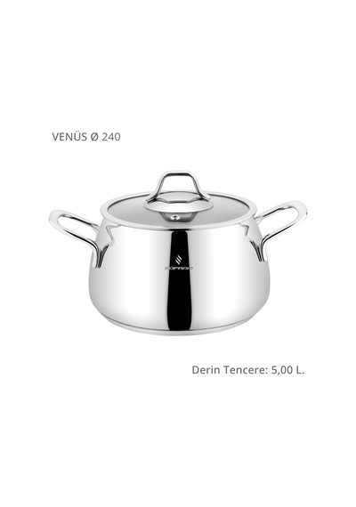 Sofram Venüs 24 Cm Derin Tencere - 5 Litre Gümüş