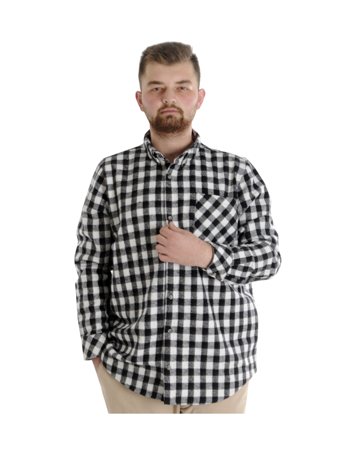 Mode XL Erkek Gömlek Ekose Oduncu 21394 Beyaz