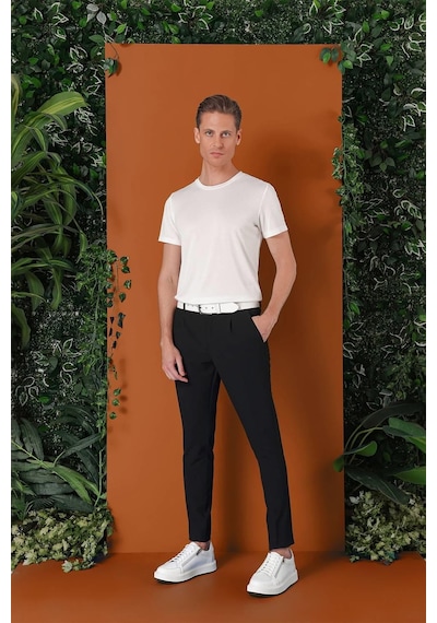 Efor Comfort Fit Gofre Kumaş Pileli Pamuk Casual Siyah Pantolon P 1148 Siyah