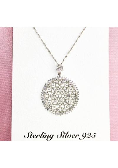 Oriental Kuyumculuk Jewellery Taşlı Yuvarlak Yaşam Çiçeği Gümüş Kolye Gümüş