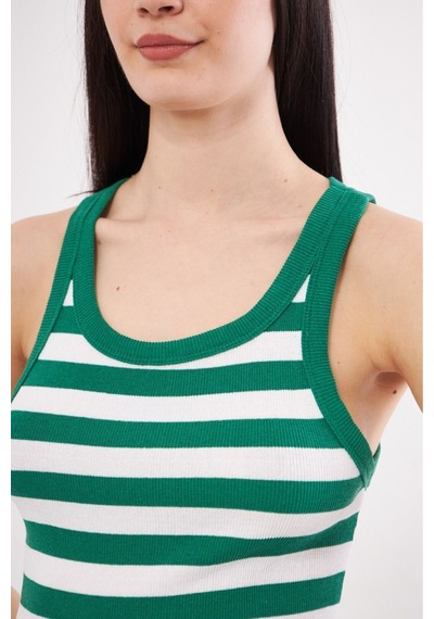 Mea Capio Kadın Çizgili Fitilli T-shirt Halter Yaka Örme Atlet Yeşil - Yeşil