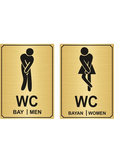 Bay Bayan Wc Yazısı 13*18Cm Gümüş Altın Renk Metal (401590887)