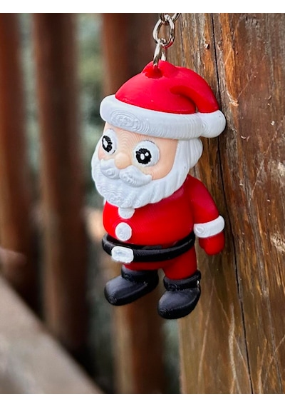 Noel Baba Yılbaşının Mini Gücü 3d Hareket Ettirilebilir Mini Anahtarlık 6 Cm Beyaz - Kırmızı