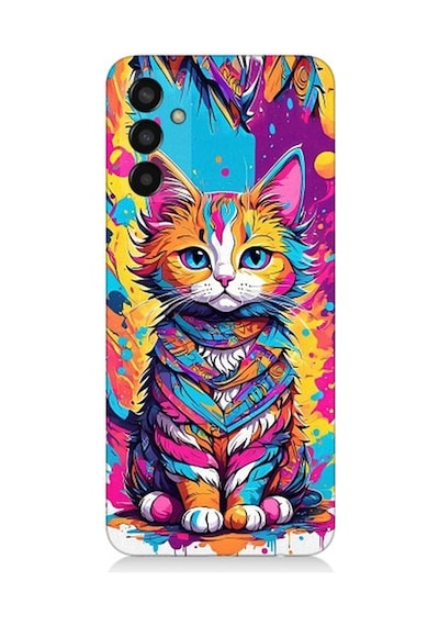 Samsung Galaxy M13 Uyumlu Renkli Sevimli Kedi Desenli Silikon Kılıf
