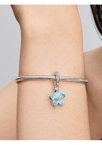 Mavi Çiçek Sallantılı Charm Gümüş