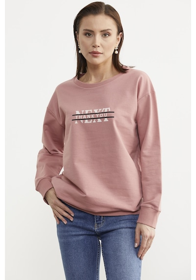 Sıfır Yaka Oversize Sweatshirt - Gül Kurusu Gülkurusu