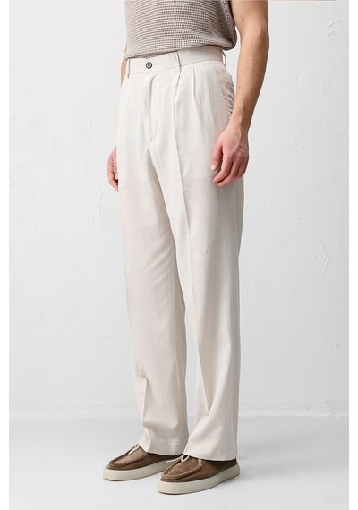 Antioch Keten Karışımlı Erkek Baggy Pantolon Taş