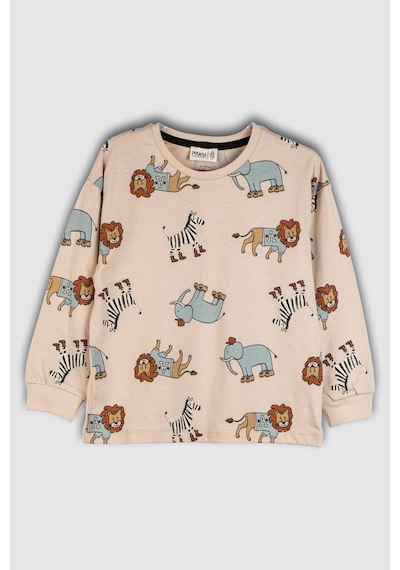 Zuzunga Sevimli Animal Aslan-zebra-fil Desenli %100 Pamuk Çocuk Pijama Takımı Ekru