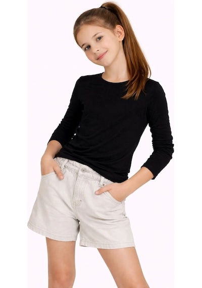 Kız Çocuk Basic Uzun Kollu Tişört Okul Günlük Rahat T-shirt - Siyah