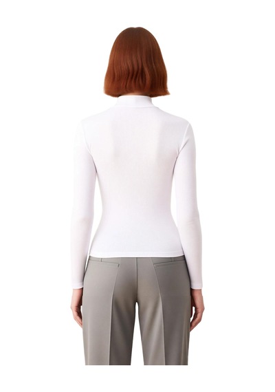 Ersefa Moda Dik Yaka Örme Slim Düz Desen Casual Günlük Regular Uzun Kol Beyaz