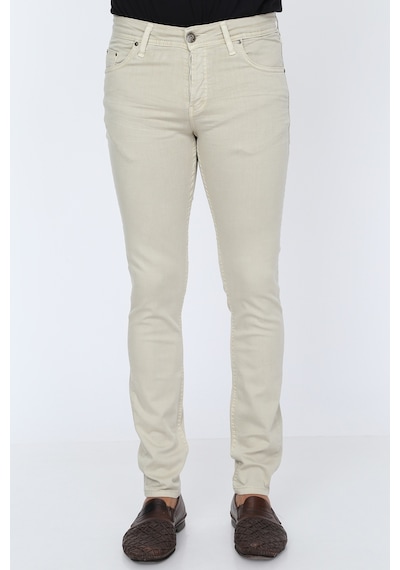 Digital Jeans Dar Kesim Erkek Likralı Açık Gri Kot Pantolon Krem Açık Gri