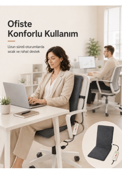 Beylini Omak 220v Elektrikli Sırt Destekli Minder Isıtıcı Termostatlı Kumandalı Ofis Büro Bahçe Ev Koltuk Sandalye El Ayak Sırt Isıtma Minderi 5 Kademeli 35x90 Cm 1