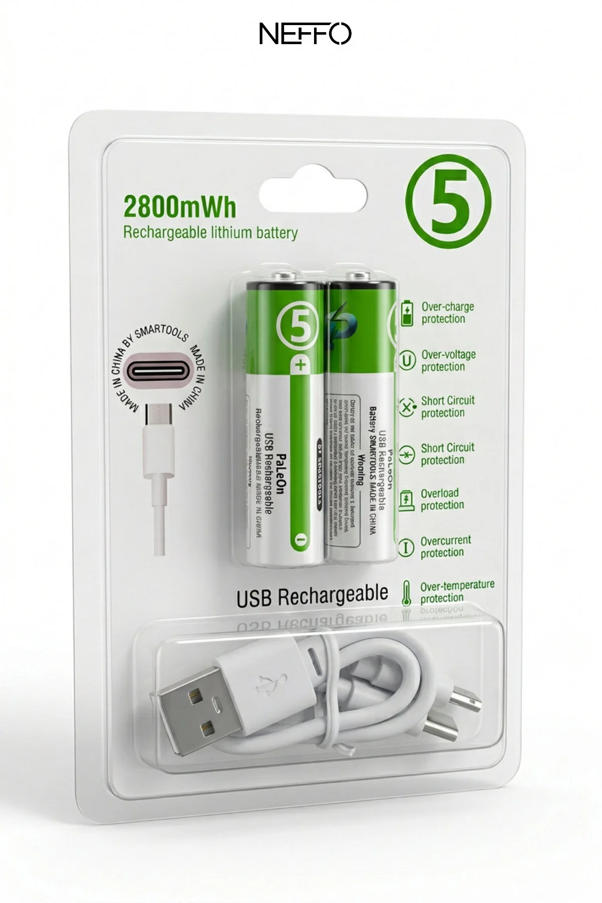 Usb Şarjlı Aa Şarj Edilebilir Pil 2800mwh 2'li Set
