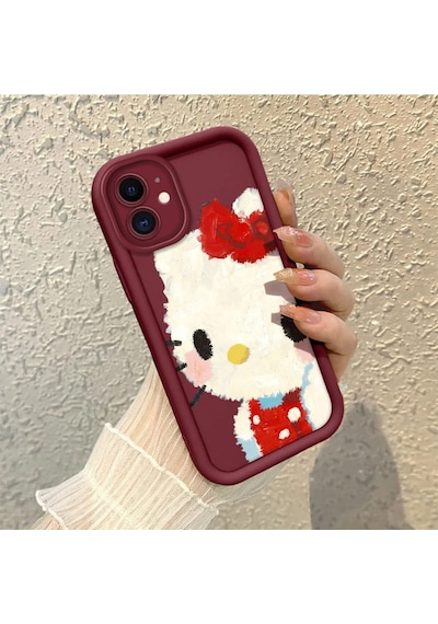 Apple iPhone 11 Uyumlu Darbeye  Dayanıklı Kamera Korumalı Bordo Silikon  Baskı Desenli Kılıf
