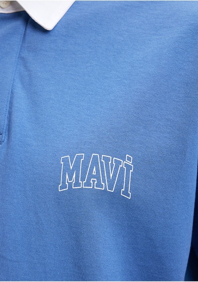 Baskılı Polo Tişört Loose Fit / Bol Rahat Kesim 0612049-70872 Mavi-70872