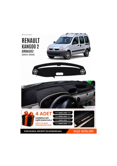 Renault Kangoo 2 Airbagsiz 2004-2008 Uyumlu Torpido Örtüsü, Torpido Kılıfı - Siyah Gri