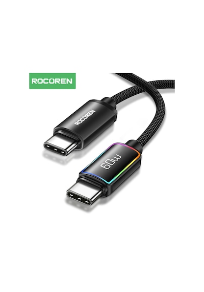 Rocoren 60w Type-c To Type-c Rgb Aydınlatmalı Örgülü Şarj Ve Data Kablosu 1 Metre