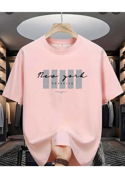 Kozia Outdoors Malkoçbey Newyork Broklıyn Baskılı Overisze Unisex Basic T-shirt Pembe