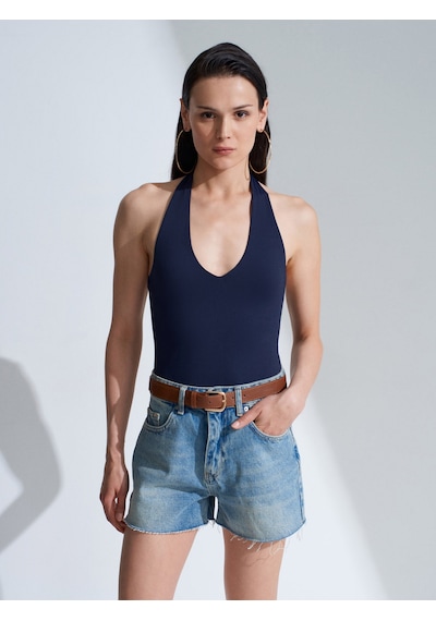 Dilvin 21231 Halter Yaka Bodysuit-k.lacivert