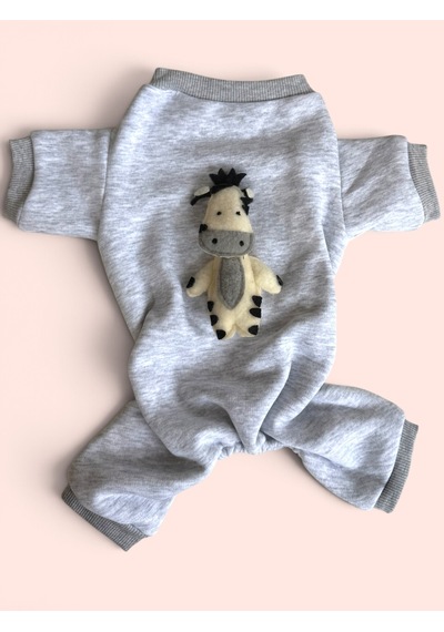 Moo Moo Cozy Kedi Tulumu Gri Melanj Kalın Penye Kedi Kıyafeti
