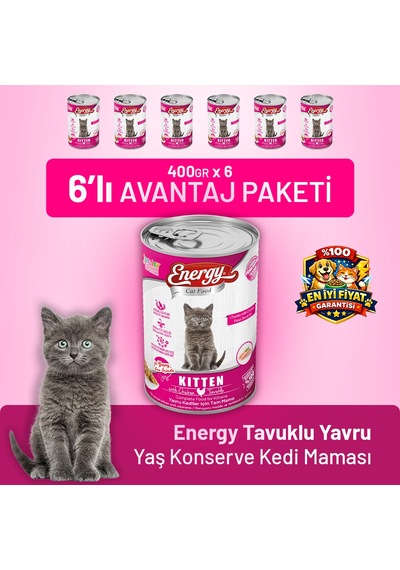 Energy Tavuklu Yavru Yaş Kedi Maması 400 G - 6 Adet