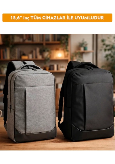 Dada Unisex Siyah Laptop Sırt Çantası Okul Ofis İş Günlük Kullanım 15,6" İnç Su Geçirmez Kumaş Siyah