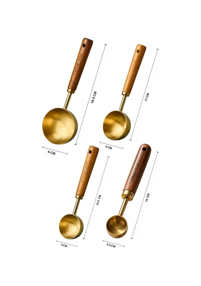 4lü Set Ml Ahşap Saplı Gold Kahve Ölçü Kaşığı Paslanmaz Çelik Kahve Çay Mama Ölçme Kaşığı Altın