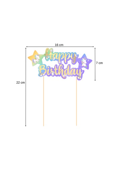 Unicorn Temalı Happy Birthday Kaligrafi Pasta Üstü Süs Tüm Yaşlar