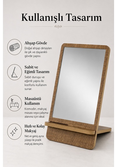 Kedievi Masa Makyaj Aynası (Sümela) Kahverengi