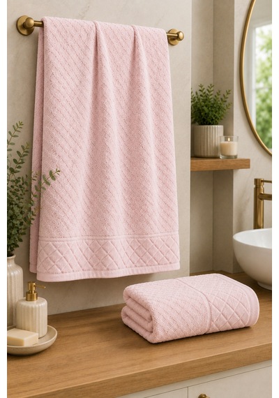 Kristal 2 Li Banyo Havlu Seti 50 90 Baş Havlusu + 90 150 Banyo Havlusu - Pembe