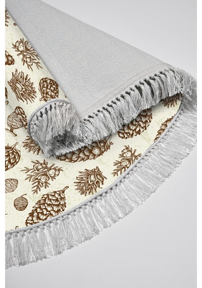 Alanur Home Kaymaz Dijital Mutfak & Salon Halı Trend Saçaklı Oval Vintage Al5014 Bej