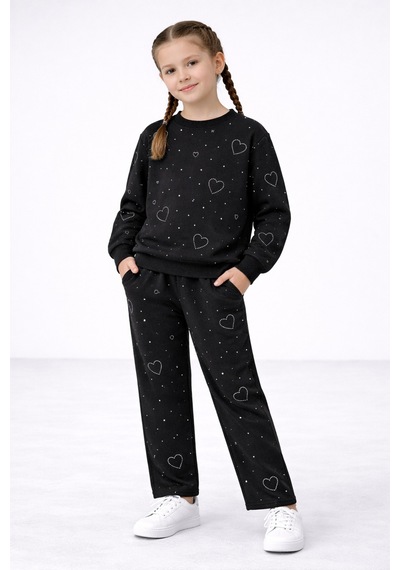 Beka Kids Kız Çocuk Komple Taş Detaylı Pantolonu Cepli Rahat Eşofman Takımı Çok Renkli