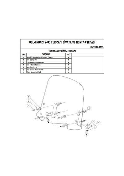 Üçel Tur Camı Füme - Honda Activa 125 2023-2025
