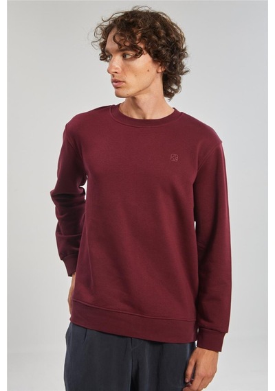 Barrels And Oıl Bisiklet Yaka Logolu Erkek Sweatshirt - Bordo Bordo