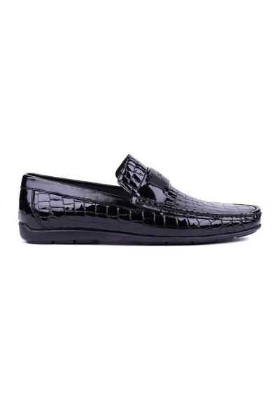 Fosco - Hakiki Deri Siyah Croco Erkek Loafer - 2094 -1506