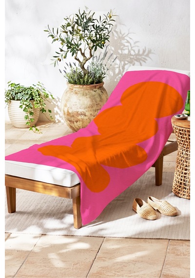 Soyut Modern Renk Bloklu Plaj Havlusu - Bohem Neon Pembe Turuncu Hızlı Kuruyan Mikrofiber Havlu Mat Kumul