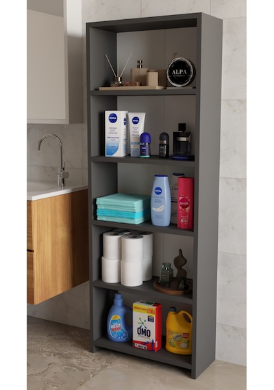 Banyo Çamaşır Dolabı 5 Raflı 150 Cm Çok Amaçlı Saklama Ve Düzenleyici Raf Antrasit