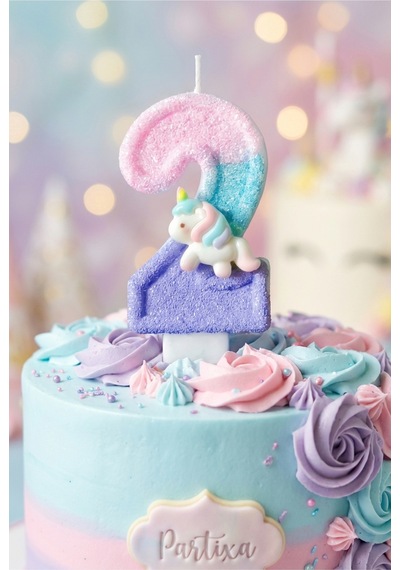 Unicorn Figürlü Pastel Renkli Rakam Mum Doğum Günü Pasta Süsü
