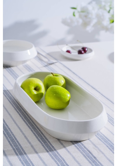 Acar Rumi Oval Sunum Kase - 35 Cm Beyaz