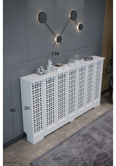 Dekoratif Petek Kaplama Modern Kalorifer Peteği Gizleme Ünitesi 11 Desen 9 Renk İç Ölçü 136 Cm Dış Ölçü 140 Cm Petek 136 Beyaz D8