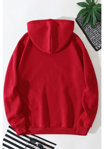 Uyguntarz Unisex Minimal Line Drawing Baskılı Sweatshirt Kırmızı