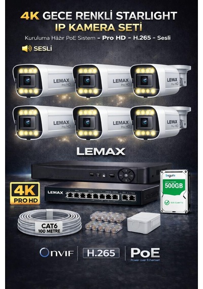 6 Kameralı 4k 1440p Full Hd Sesli Poe Ip Kamera Sistemi Gece Renkli Ultra Hd Güvenlik Seti
