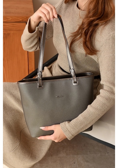 Just Polo Lüks Tasarım El Ve Omuz Çantası Boy: 25 En : 30 Cm Koyu Gri 16589401