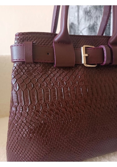 Glemix Aurora Bordo Kroko Cilt Kemer Detaylı Kadın El Ve Omuz Çantası Bordo