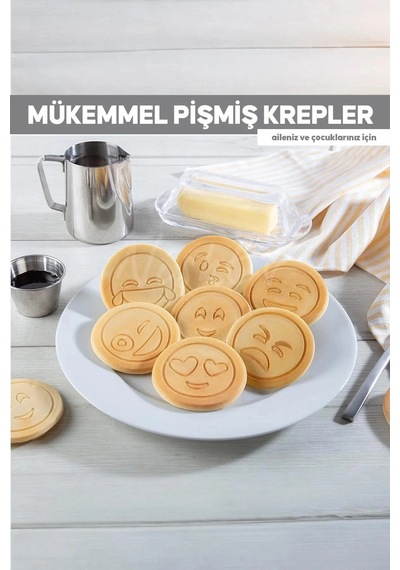 Emoji Yüzlü Granit Kaplama Özel Tasarım Pankek Tavası 28 Cm Premium Döküm Diğer